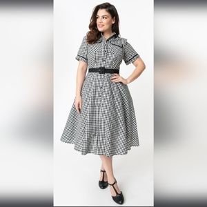 I Love Lucy x Unique Vintage Black & White Gingham Swing Dress